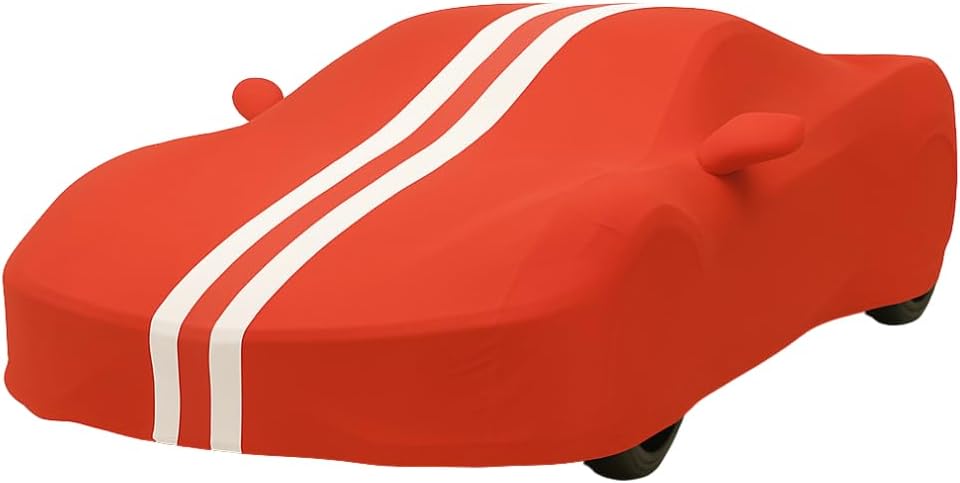 C8 Corvette Water Resistant Car Cover I Fit for Corvette C8 Indoor and Outdoor Protection I Form Fitting I Includes Carrying Bag (Red Stipe)