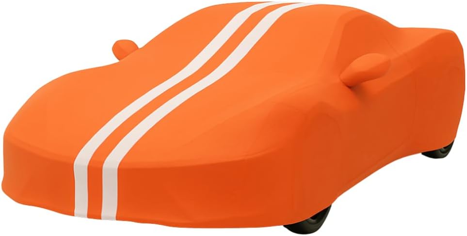 C8 Corvette Water Resistant Car Cover I Fit for Corvette C8 Indoor and Outdoor Protection I Form Fitting I Includes Carrying Bag (Orange Stipe)