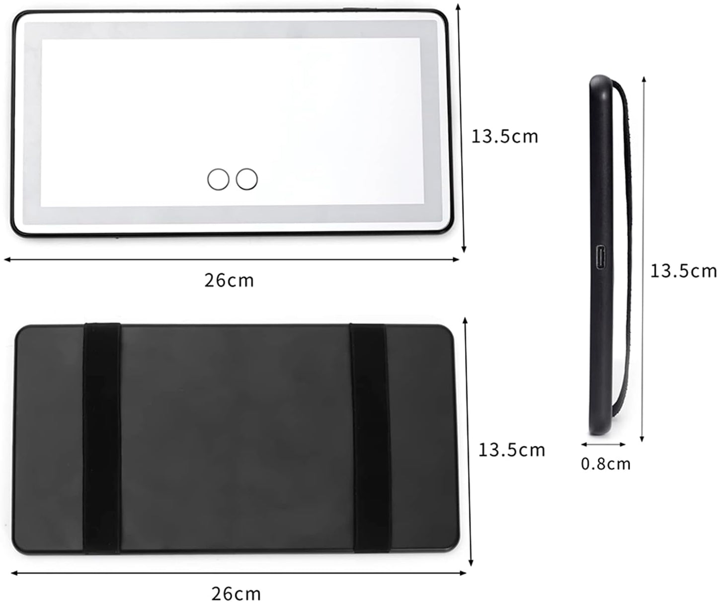 Car Visor Vanity Mirror with Rechargeable LED Lights, 3 Light Modes & Dimmable Touch Screen, Light Up Big Passenger Car Mirror Accessories for Women Girl, Universal for Truck SUV, Black