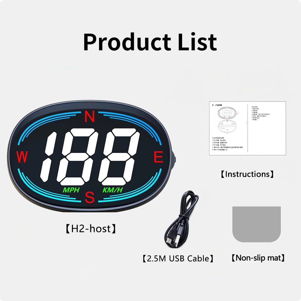 Universal HUD GPS Speedometer Plug and Play with USB Connection, Car Heads-up Display for All Vehicles, Displays MPH, Comes with Compass Over Speed Alert