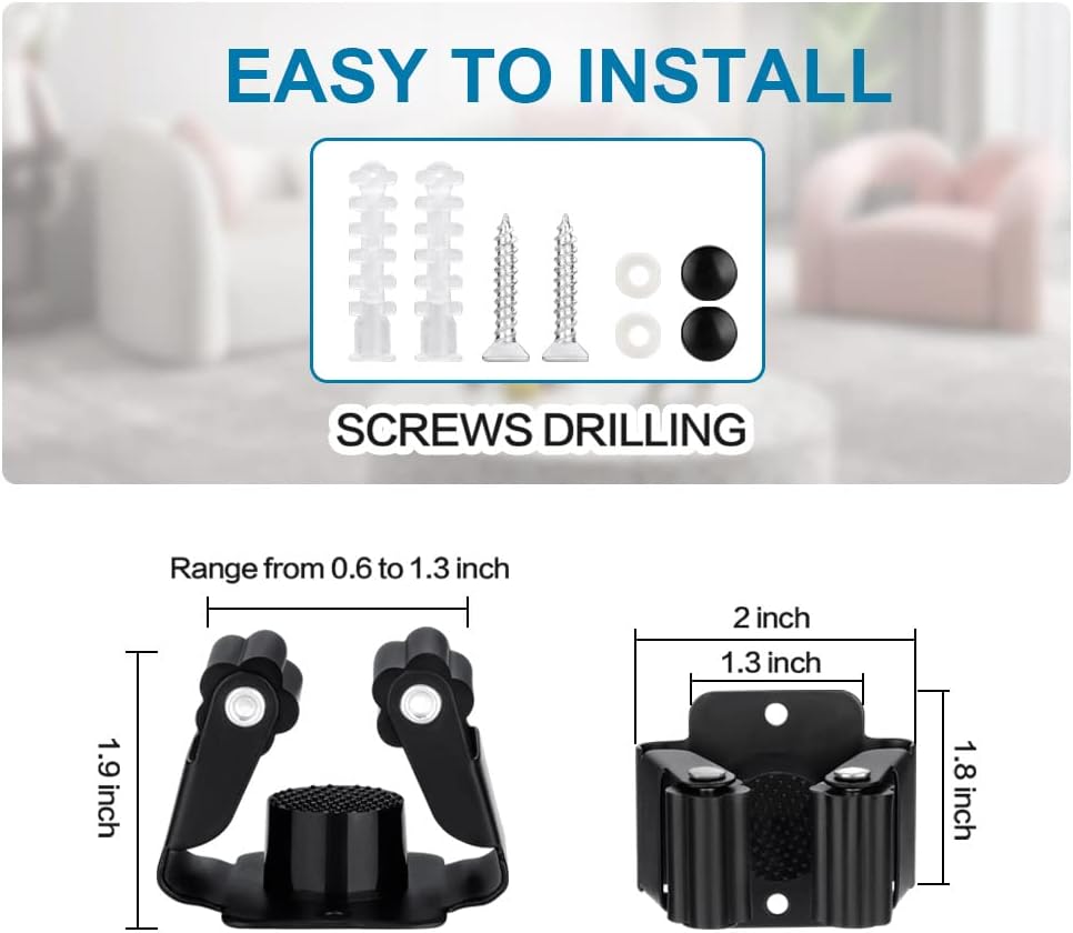 12PCS Broom and Mop Holder, Heavy Duty Garden Tool Organizer Rack Rake and Shovel Handle, Stainless Steel Mop Hanger. Wall Mounted Utility Rack with Screws, Silver