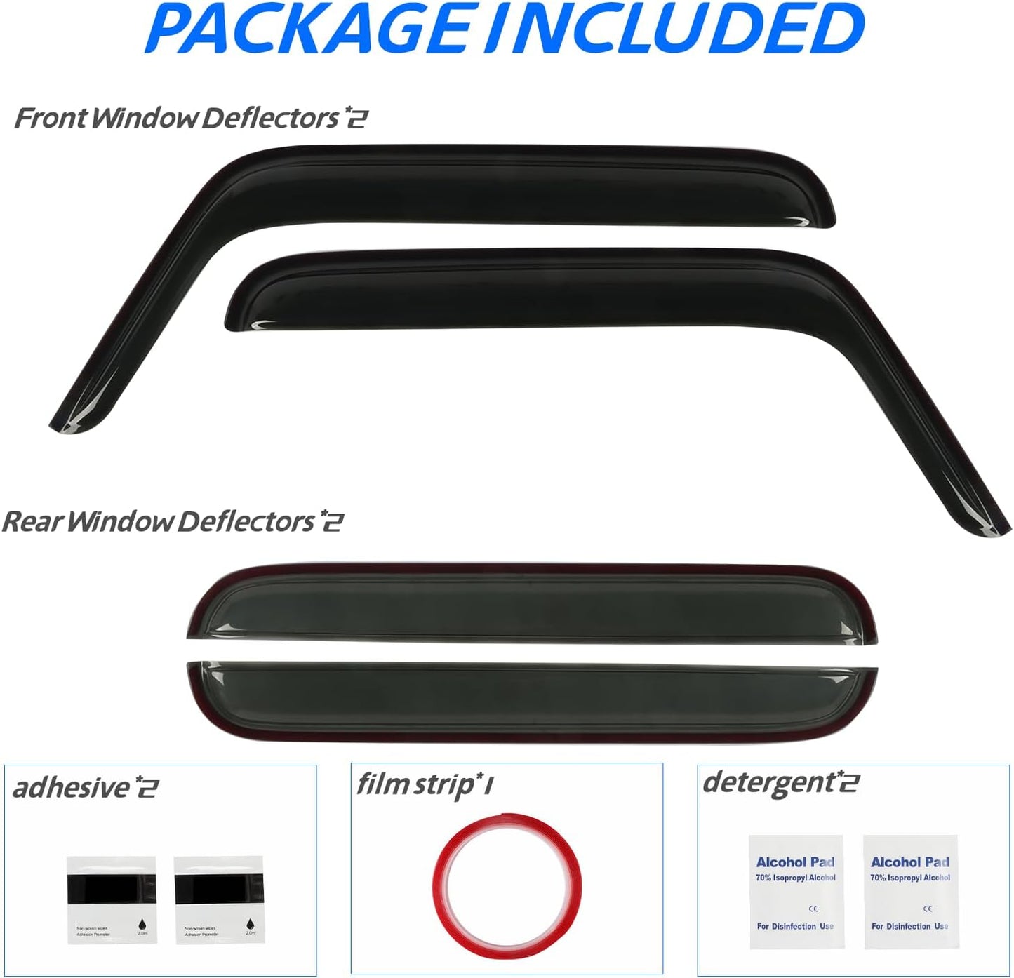 Rain Guard Fit for 2007-2017 Jeep Wrangler Unlimited 4-Door & 2018 Jeep Wrangler JK Unlimited 4-Door, Outside Mount Side Window Visor Deflector, Dark Smoke Vent Shade Shield, 4pcs