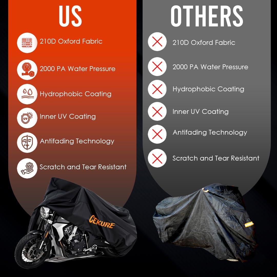 Your Ride! Heavy Duty Motorcycle Cover Waterproof Outdoor 210 Oxford Fabric with Heat Sealed Seams Ultra Waterproof Fits up to 88.6" All Weather Scooter Cover for Sport Bike with Carry Bag