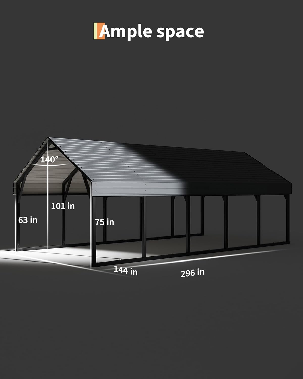 12 x 26 FT Metal Carport, Heavy Duty Carports Reinforced Frame and Steel Roof, All-Weather Shelter Canopy for Pickups, Boats, Cars, and Tractors