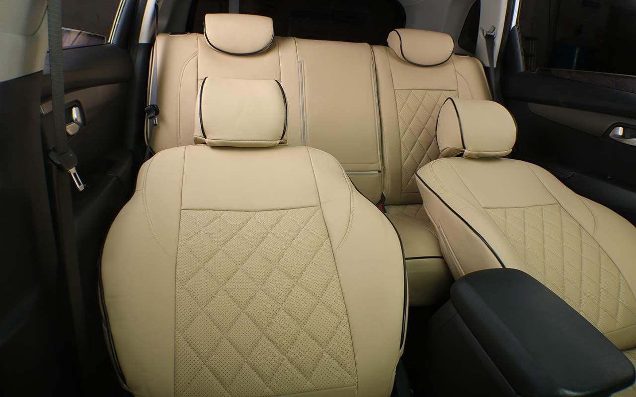 EKR Sportage Seat Covers Custom Fit for KIA Sportage EX/LX/SX 2012 2013 2014 2015 2016 Leather Car Seat Cover Full Set - Faux Leather (Beige)