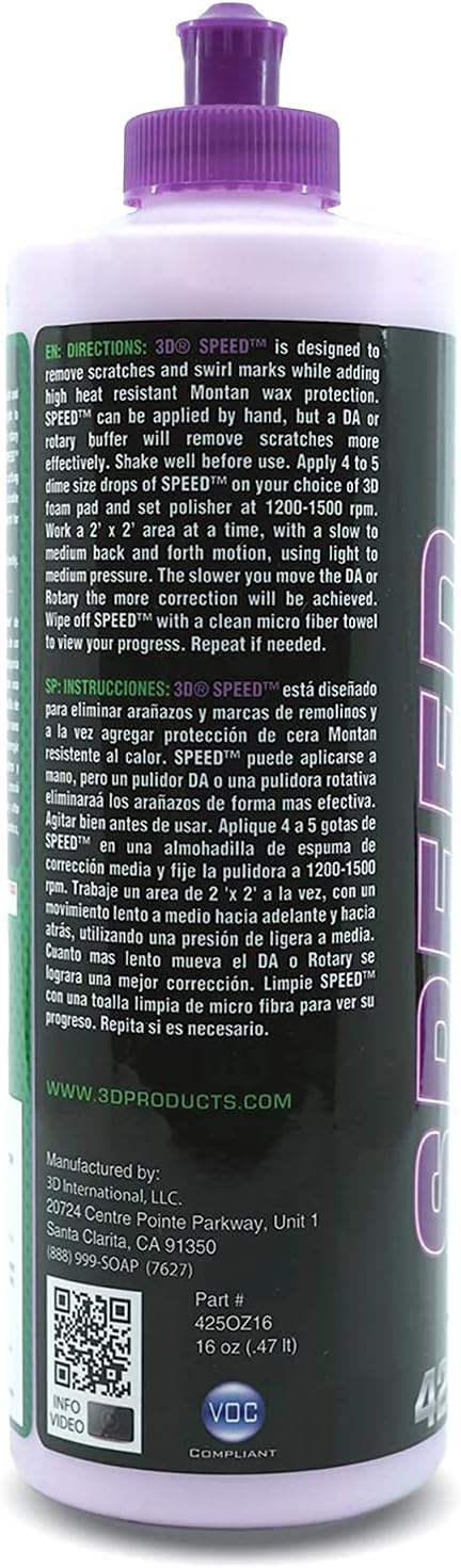3D Speed All-In-One Polish & Wax – Scratch & Swirl Remover, Clear Coat Safe Paint Sealant – High Gloss Finish, Easy Application – 16oz – Made in USA