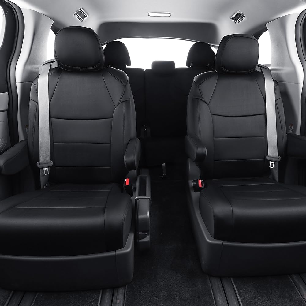 EKR Sienna Seat Covers for 2011-2020 Toyota Sienna L,LE,XLE,Limited,7 Seats,2nd Row Captain Seats W/NO Legrest,Waterproof Car Seat Cover Full Set,Car Seat Protectors- Three Row,Neoprene (Black)