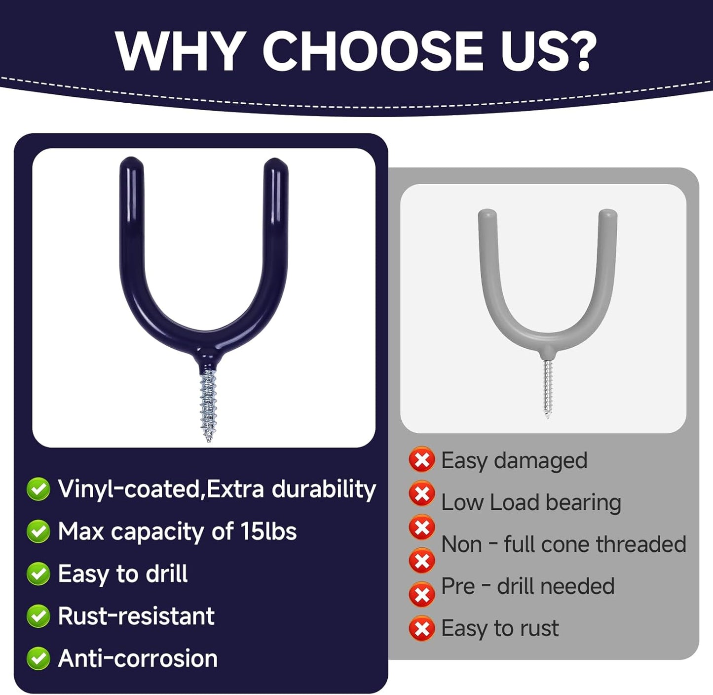 16 Pack Garage Storage System Steel U Hooks with Anti-Slip Coating Home Improvement and Organization Screw in Hooks Easy Wall Mounting Heavy Duty Bike and Ladder (Blue, 16 Pack)