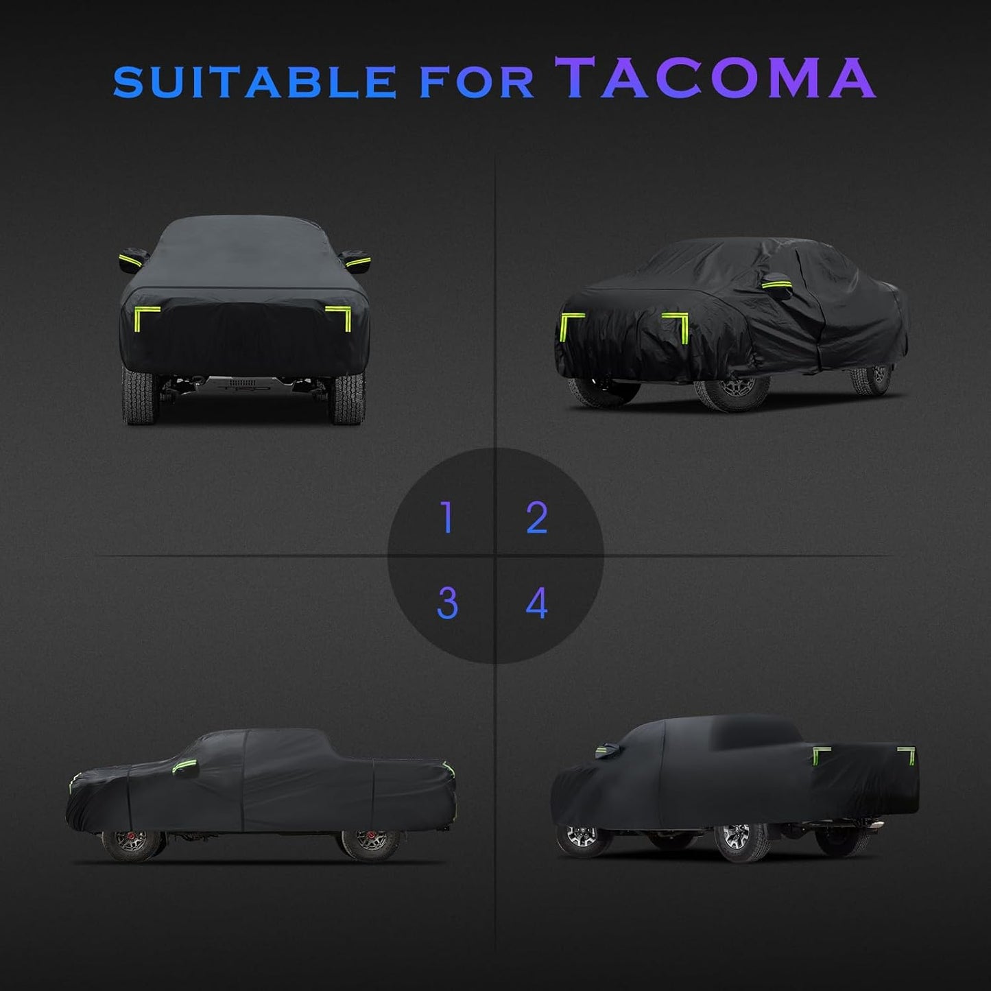 Car Cover Custom Fit for Toyota Tacoma 2005-2023,6 Layers Truck Cover Waterproof All Weather for Automobiles,Outdoor Full Exterior Cover,Rain, Sun, Wind Protection,Black