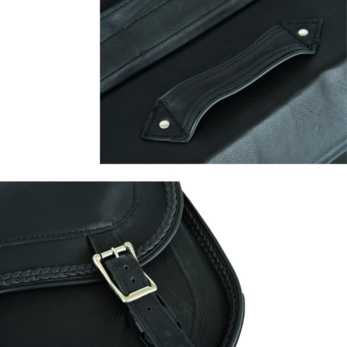 GARGOYLE BELLS Motorcycle Saddle Bags Genuine Leather Motorcycle Luggage Bag For Softails Sportsters and Choppers (No Stud, Black, 13”x13“x10”)