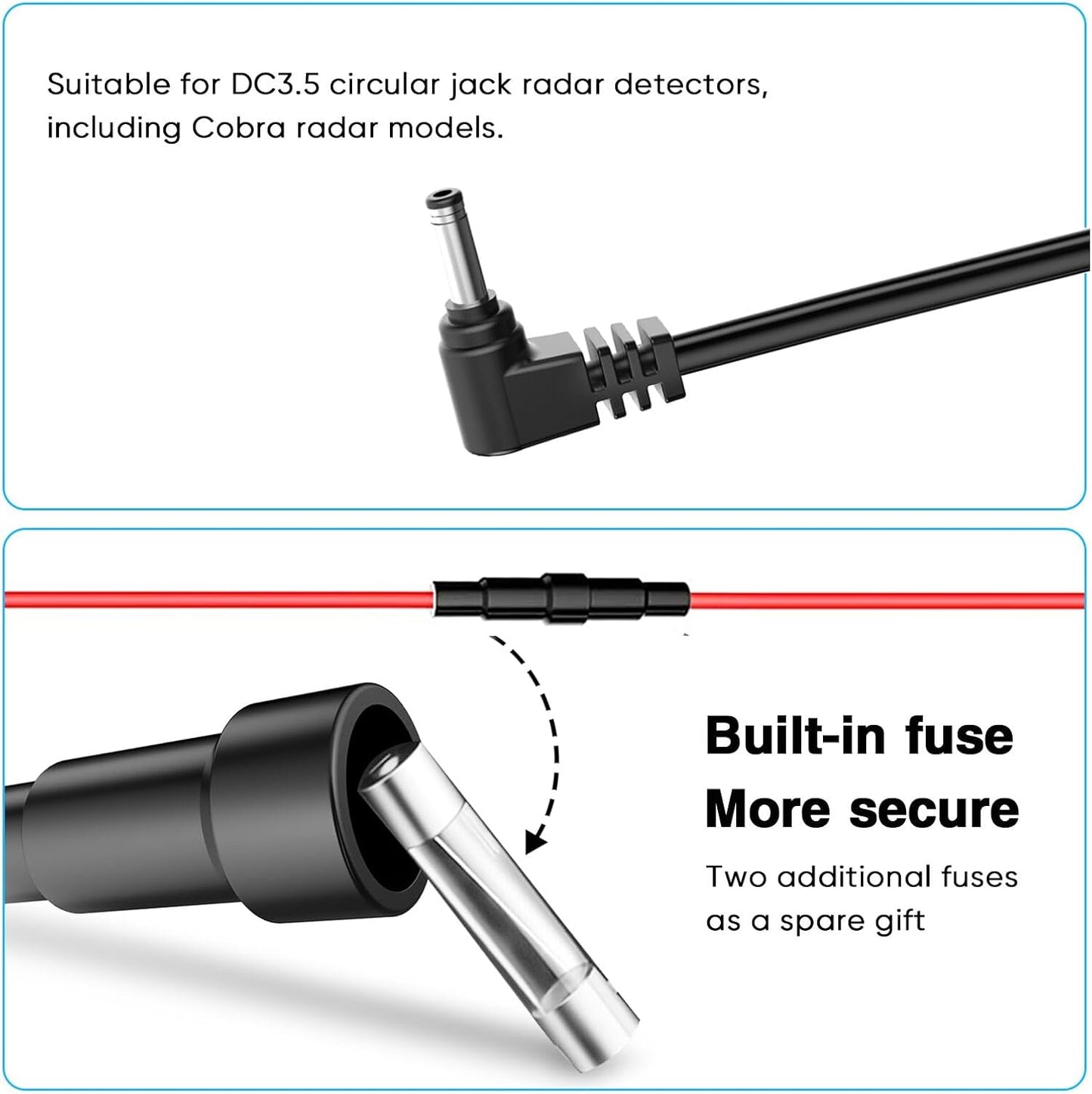 Radar Detector Rearview Mirror Rod Mounting Bracket and Radar Direct Power Cord Hardwired Kit and Fuse Tap(for Cobra Radar Models)