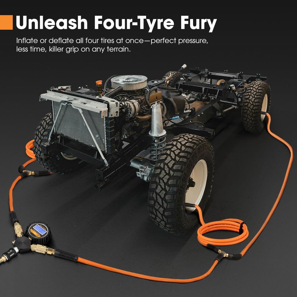 SanHima 4 Tire Inflation Deflation System - Fits up to 200" Wheelbase, Fast High Flow 4-Way Air Down Tire Inflator Deflator for Truck Car Trailer Motocycle