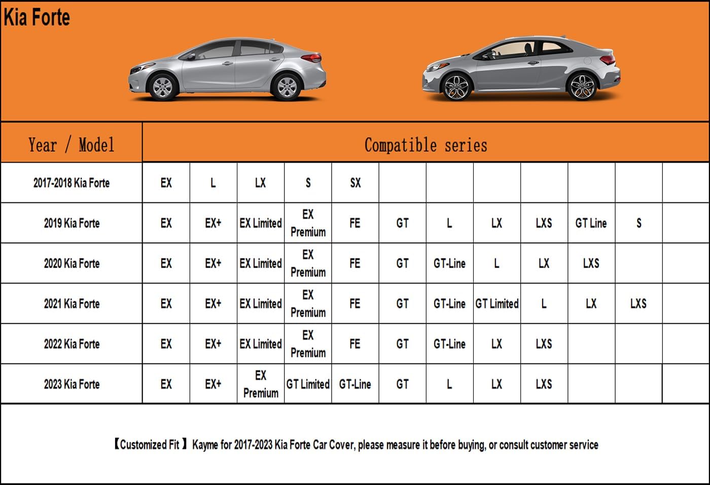 Kayme 7 Layers Car Cover Custom Fit for Kia Forte (2017-2025) Waterproof All Weather for Automobiles, Outdoor Full Cover Rain Sun UV Protection.Black
