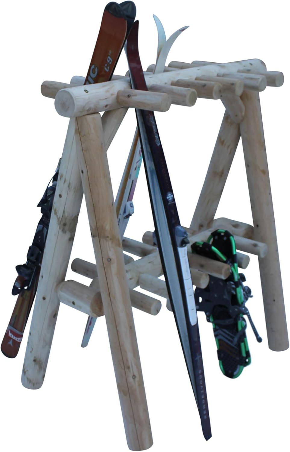 13-Place Freestanding Log Ski Rack Holder, Indoor & Outdoor Snowboard Racks, Standing Storage, Garage Racks for Snow Skis & Poles, Durable Snowboard Rack Garage Storage Organizer - Canyon Brown