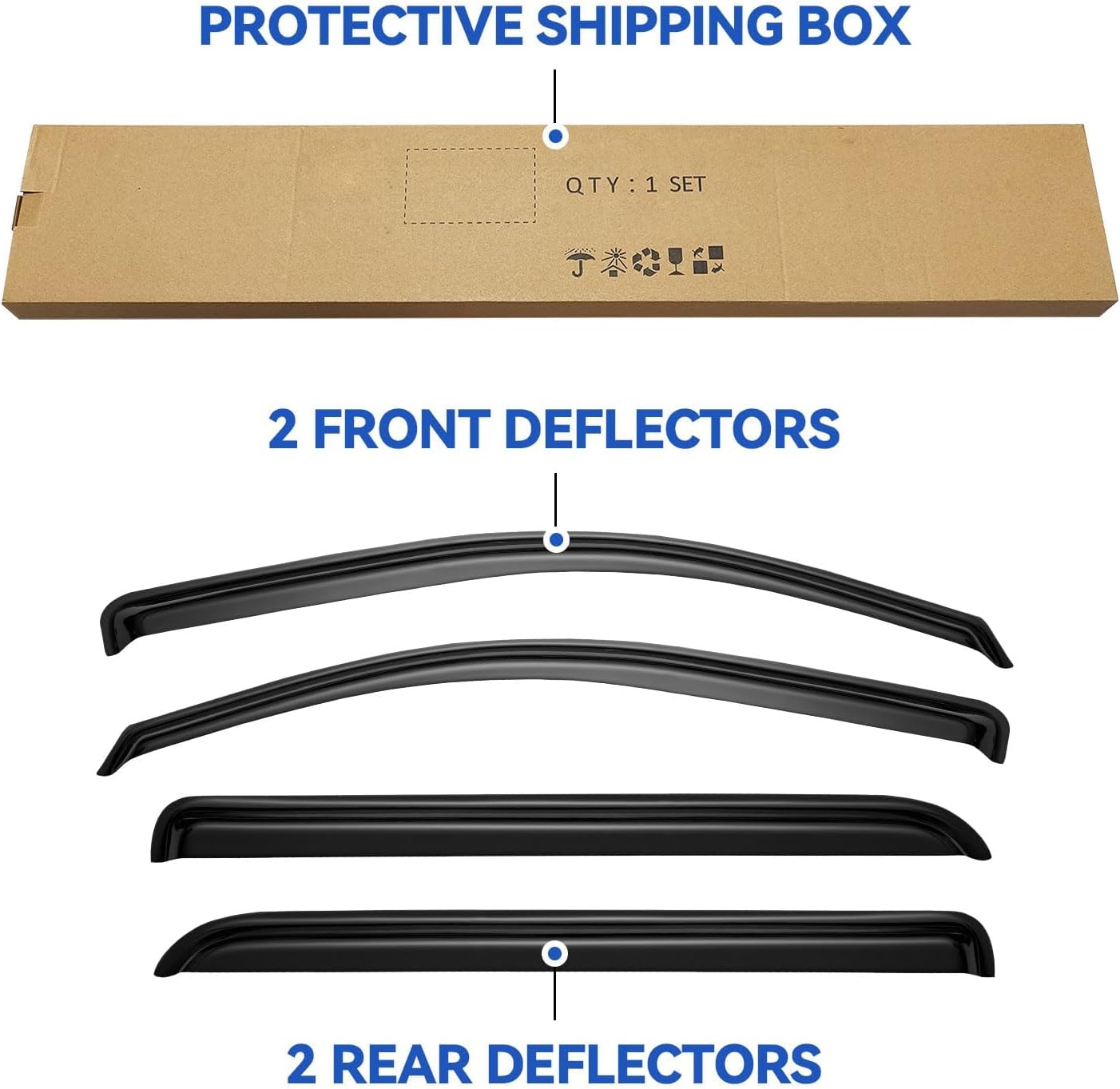 Window Visors Rain Guards for 2014-2018 Chevy Silverado/GMC Sierra 1500 Full-Size Cab, Out-Channel Window Vent Wind Deflectors Visors Shades for 2015-2019 Silverado/Sierra 2500HD 3500HD Crew Cab