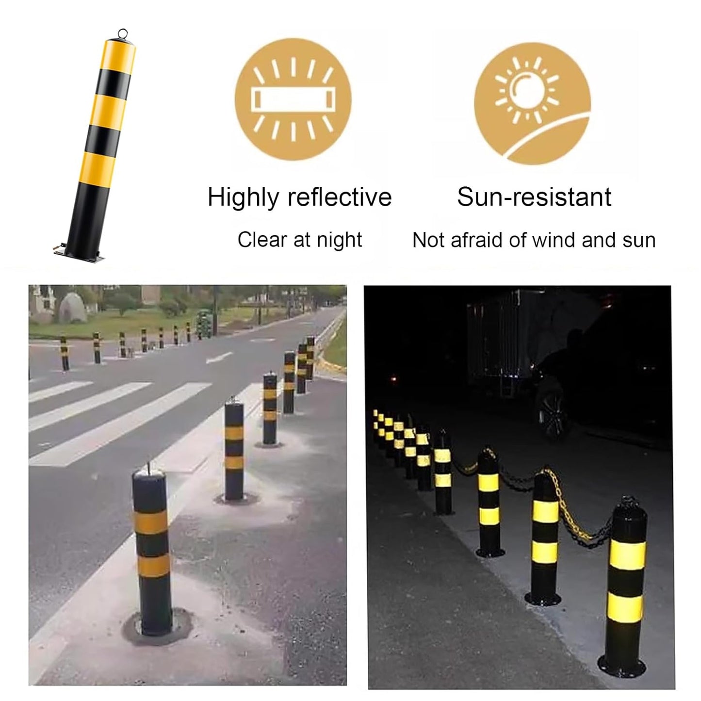 Steel Safety Bollard Post, with Lock Bollard Post Removable Security Posts, Parking Bollards, Parking Barriers Concrete, Powder Coat, for Parking Lot, Driveway and Sidewalk(Black (4pcs),50cm/19.7in)