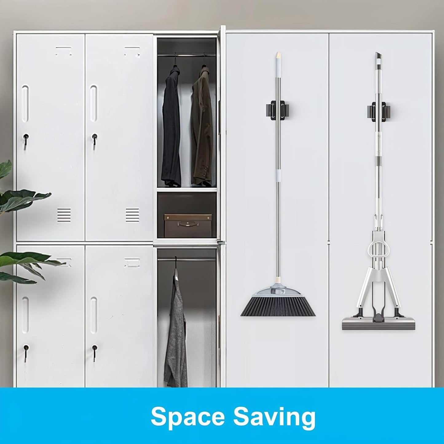 4PCS Magnetic Mop Broom Holder – Heavy Duty, Anti-Slip Wall Mount with Adjustable Gripper for Garage, Kitchen, Laundry & Garden Organization