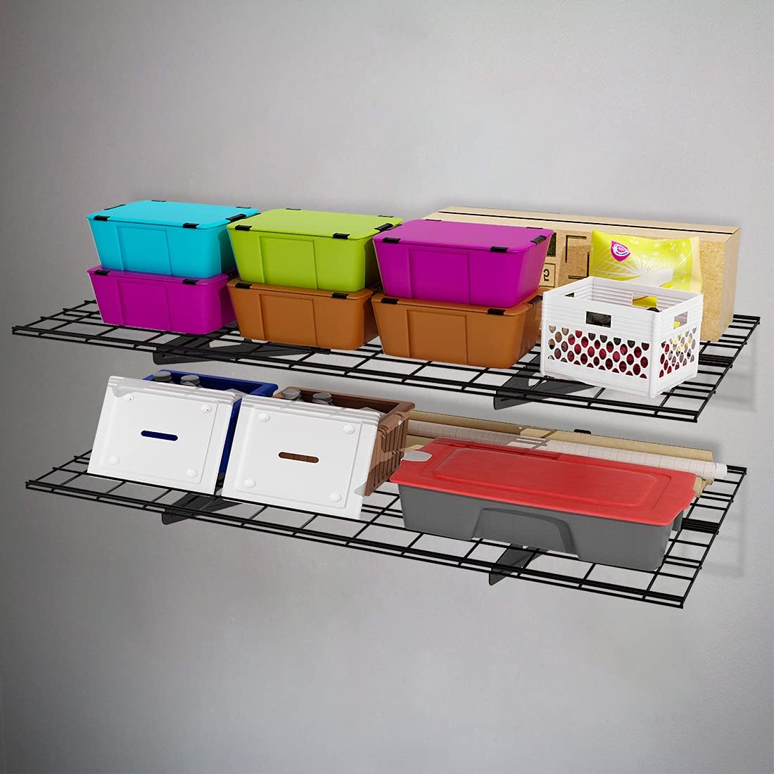 FLEXIMOUNTS 2-Pack 2x4ft 24-inch-by-48-inch Wall Shelf Garage Storage Rack Wall Mounted Floating Shelves, Black