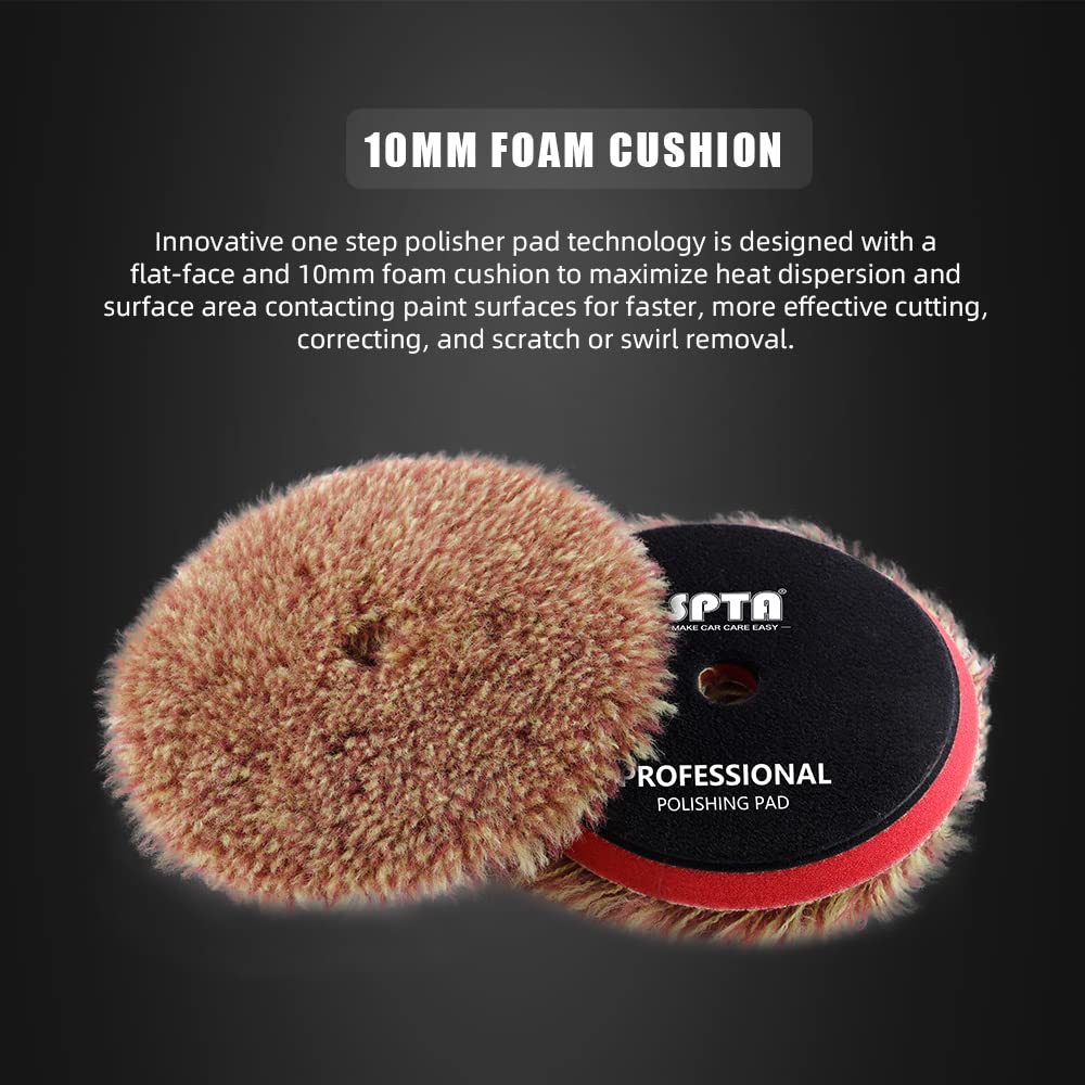 SPTA Wool Polishing Pads, 2Pcs 6 Inch (150mm) Wool Cutting Pad, Long Hair Wool Buffing and Polishing Pad Set, Wool Buffing Wheel for Heavy Cut for 6 Inch Car Polisher Polishing, Buffing and Cutting