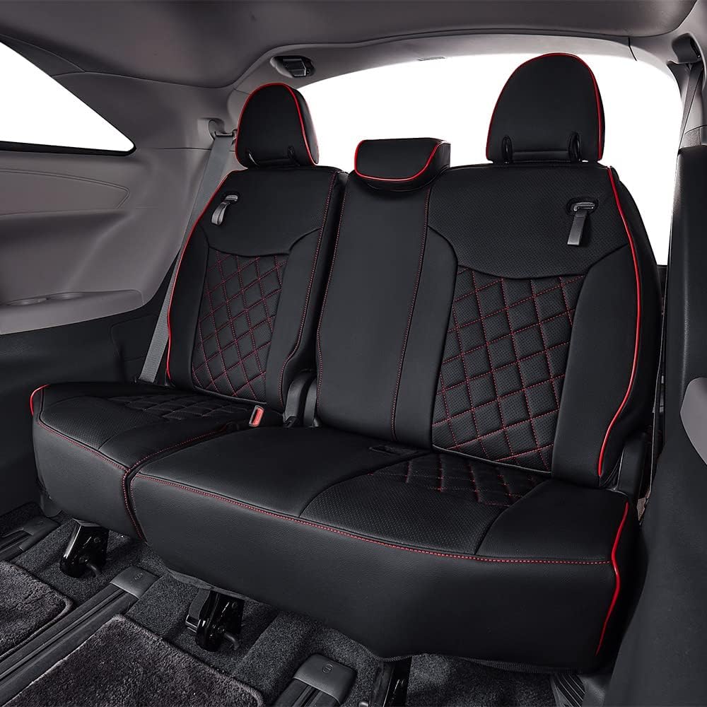 EKR Sienna Seat Covers for 2021-2025 Toyota Sienna XLE,XSE,Limited,Platinum,7 Seats,2nd Row Captain Chairs W/NO Legrest,Leather Seat Covers Full Set,Car Seat Protectors(Black with Red Piping)