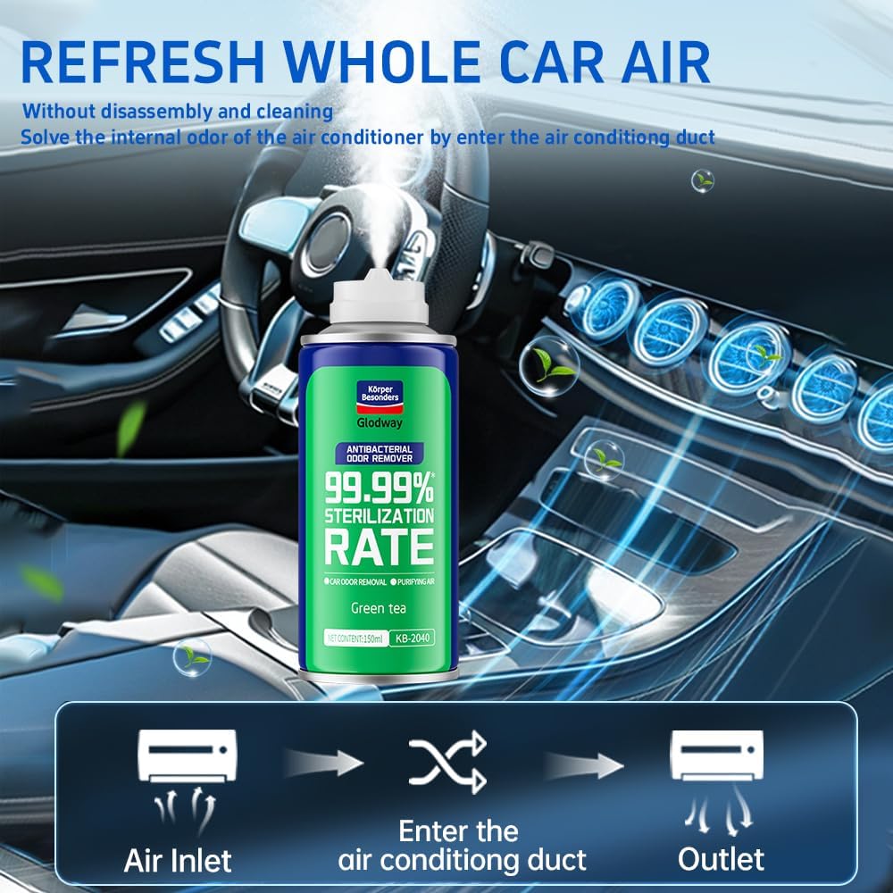 Glodway Whole Car Air Refresher Spray,Odor Eliminator Eliminates Strong Vehicle Odors,Green Tea Scent-6 Ounce Spray Bottle (Plack of 3)
