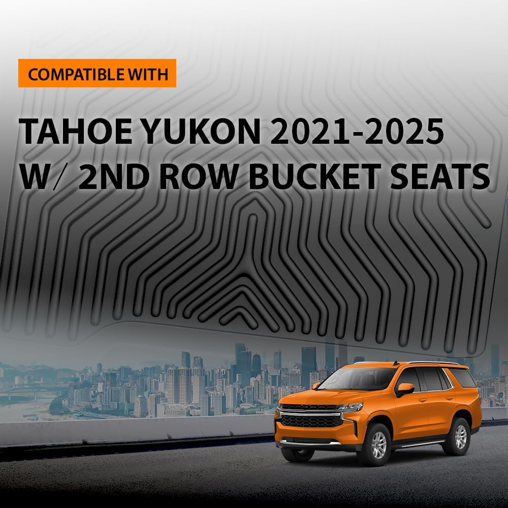 G-PLUS Floor Mats Cargo Liner Fit for Chevy Tahoe/GMC Yukon 2021 2022 2023 2024 2025 w/ 2nd Row Bucket Seats, TPE All Weather Custom Fit Full Cover Protection Front & 2nd Row Car Mats Accessories