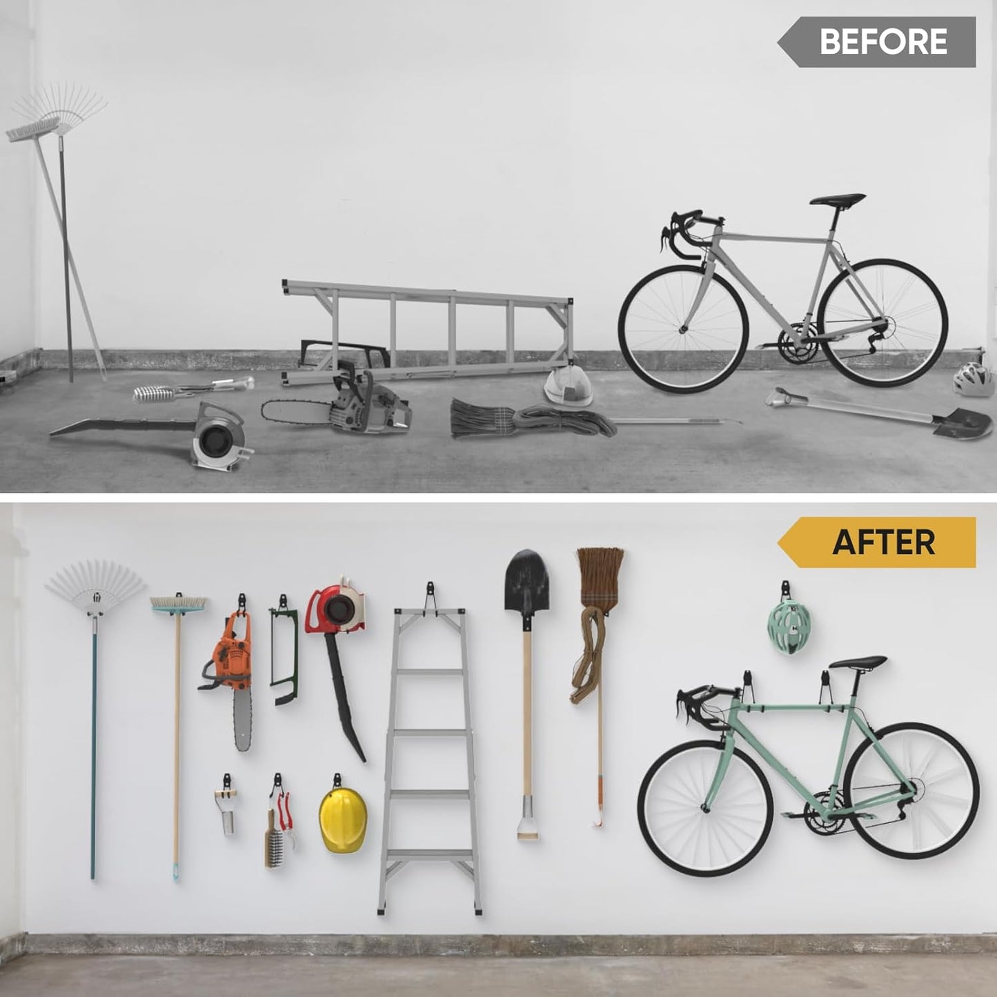 TICONN 2 Pack Heavy Duty Garage Hooks, Steel Utility Wall Storage Hooks, Wall Mount Hanger Organizer for Ladders, Bikes, Tools, Bulky Items (Medium, Black Square)