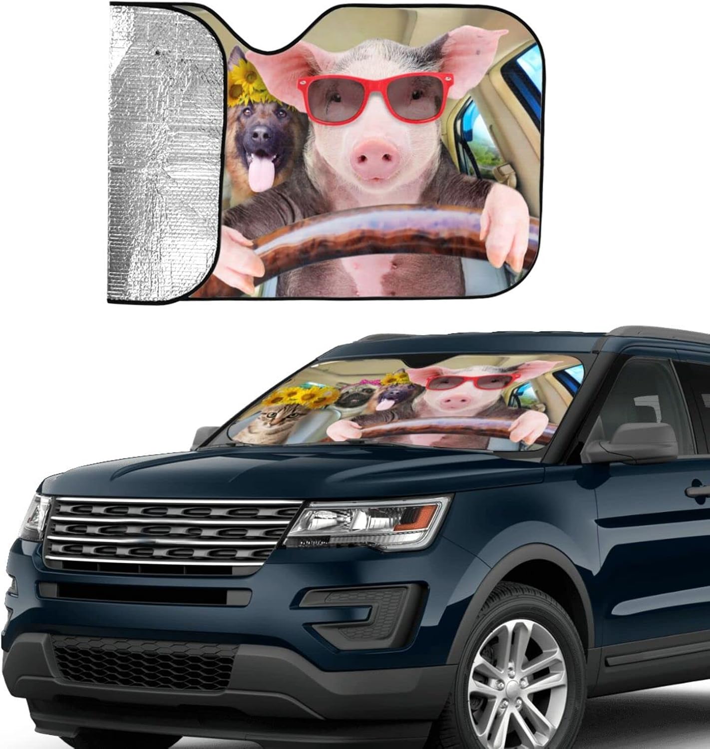 Car Windshield Sunshade Front Window Sunflower Pig Dog cat Drive Sun Visor Protector Foldable Shield Cover for Truck SUV
