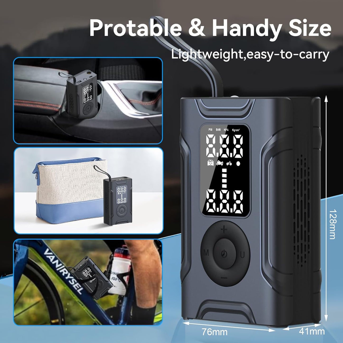 Tire Inflator Portable Air Compressor, Air Pump for Car Tires, 150PSI 20000mAh & 2X Faster Auto Tire Inflator with LED Light, LCD Display, Electric Air Pumps for Car Motorcycle Bike Balls