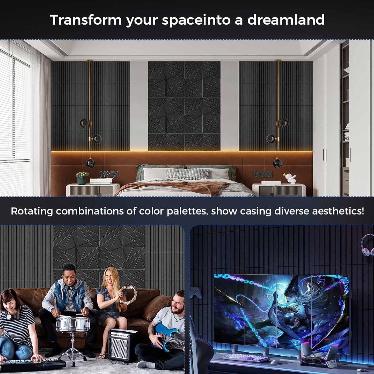 12 Pack Large Soundproof Wall Panels, 15.7 x 15.7 x 0.47 in Sound Proof Foam Panels for Walls, 1.2lb/ft³ High Density, Thicker 0.47in, Acoustic Panels, Sound Dampening Panels Black