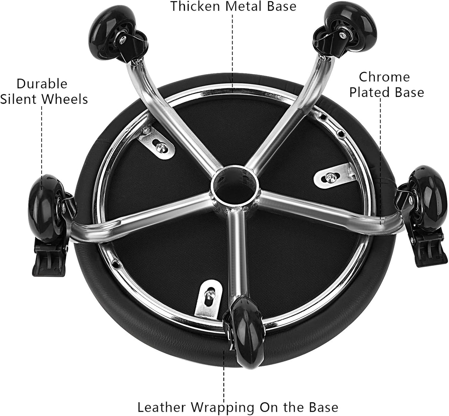 Rolling Stool with Backrest Low Height Rolling Stool with PU Leather, Roller Stool Chair, Roller Seats for Home, Office, Garage, Shop, Library (3.2" h Casters)
