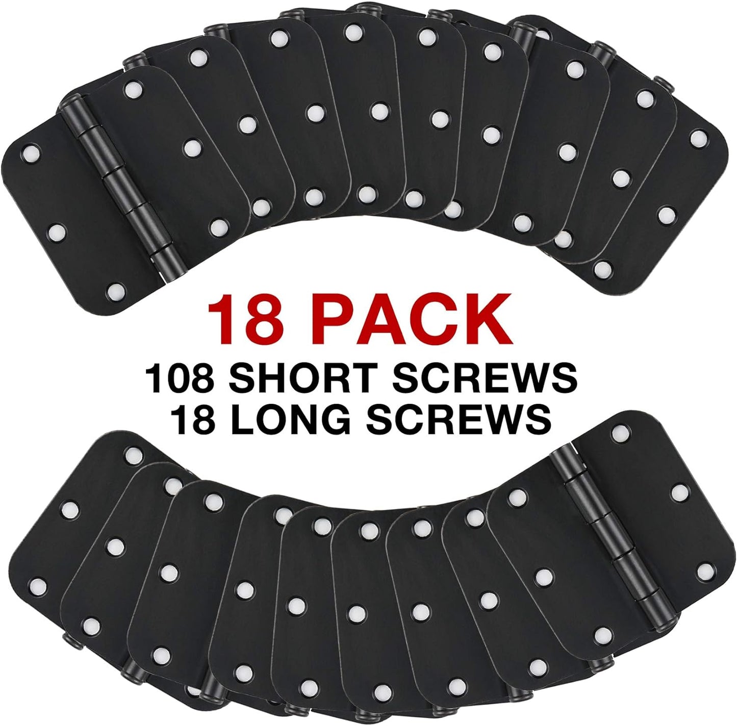 18 Pack Matte Black Door Hinges 3.5 x 3.5 Inch Interior 3 1/2 Inch Door Hinges for Doors Rounded 5/8" Radius Corners Flat Iron Hinge 3 ½"x 3 ½" Door Hardware Controls