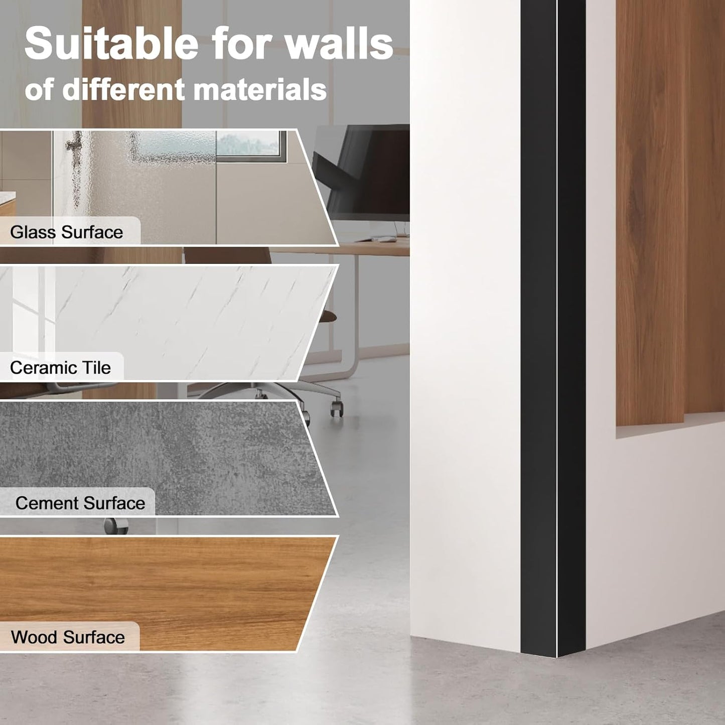 4PCS 45" Black Metal Corner Protectors, Aluminum Self Adhesive Corner Guards, Metal Wall Edge Protector Strip, Furniture Corner Protectors, Wall Cabinet Baseboard Decoration 45" x 1"