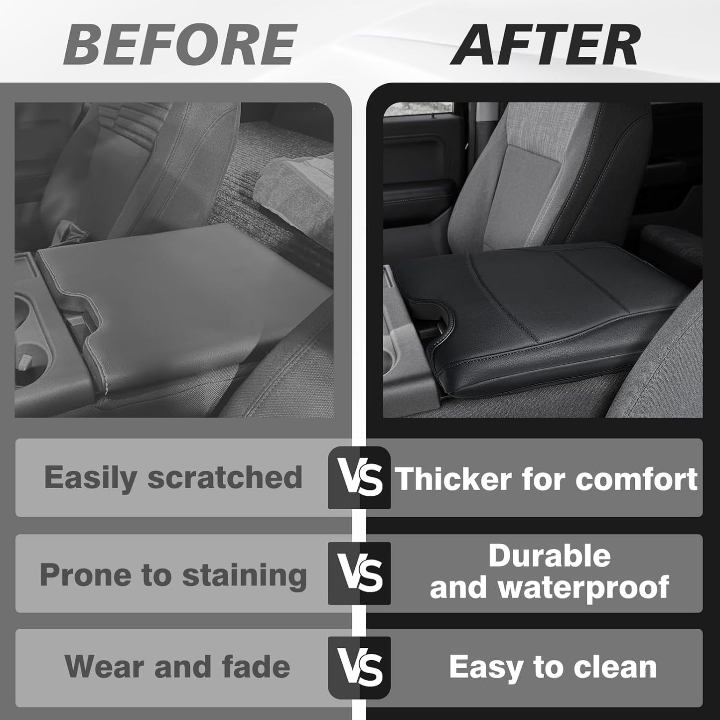 Muslogy Center Console Armrest Cover Compatible with Ford F-150 F150 2015-2024 2025 Comfort Armrest Pad Arm Rest Cushion Vegan Leather Protector Regular Thick(Jump Seat ONLY)