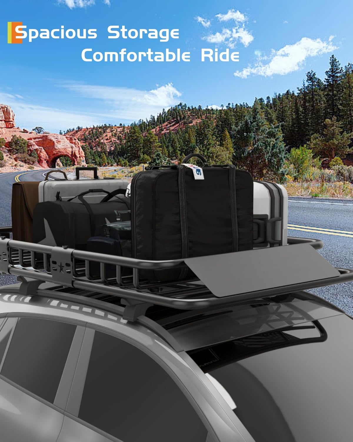 51" x 36" Universal Roof Rack Basket, 200 Lbs Capacity Rooftop Cargo Carrier Basket, Heavy Duty Luggage Holder Rack for SUVs, Trucks, Vehicles