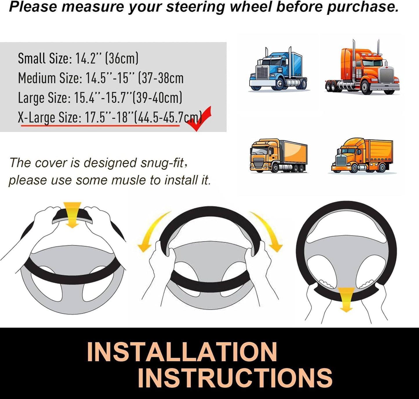 PINCTROT XL Size 17.5-18 Inch Comfy Grip Steering Wheel Cover for Semi Truck, Fits RV, Big Rig Trucker, 18 Wheeler and Classic Cars, Anti-Slip Design 17.5-18 Inch(Silicone Red)