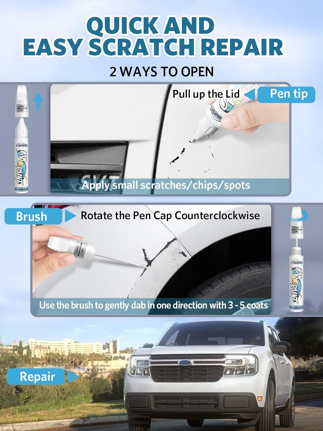 Iconic Silver Metallic(JS/M7432A) Touch Up Paint for Ford, Car Paint Scratch Repair Remover Pen Color Exact Match, Quick and Easy Fix Automotive Chips and Nicks Scuff