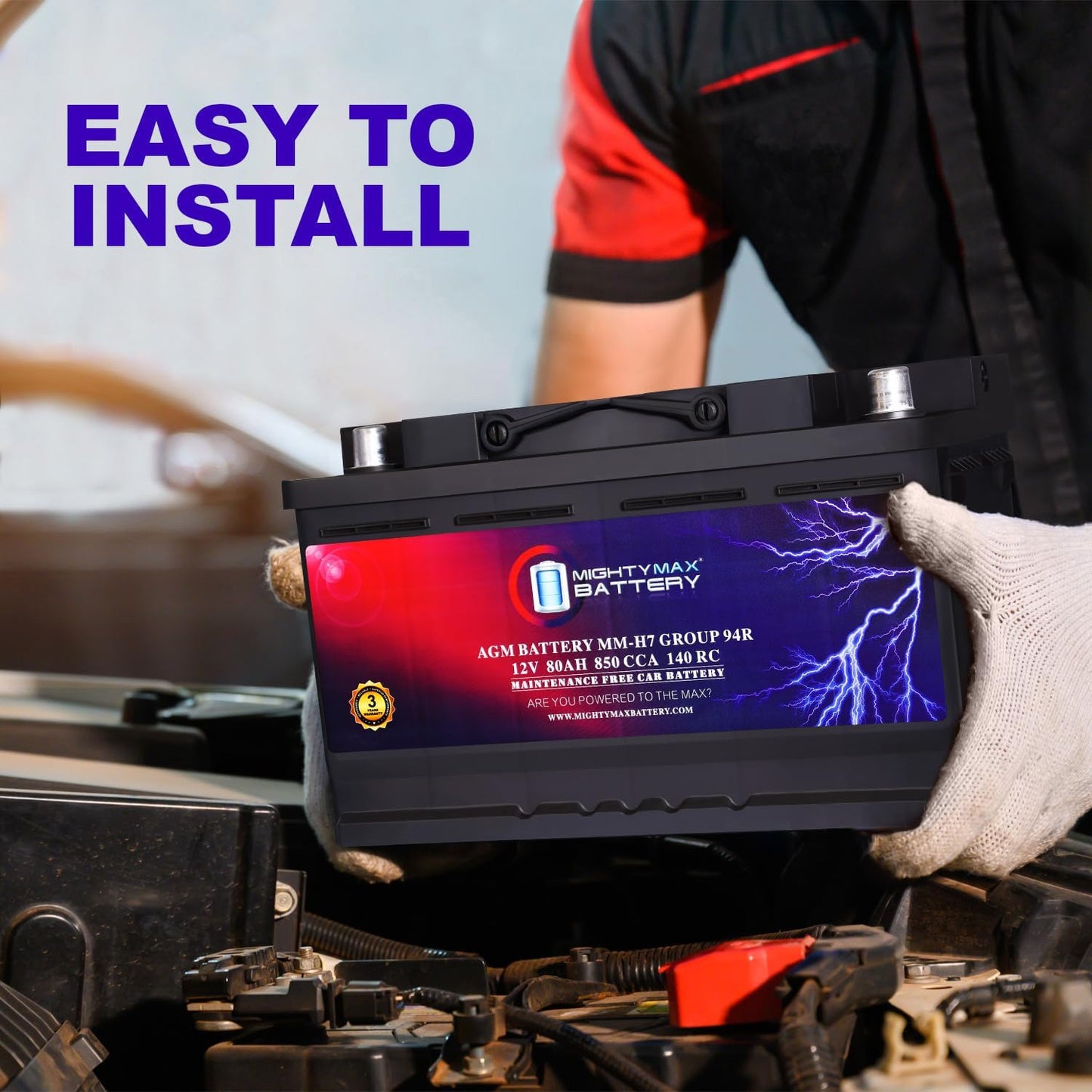 Mighty Max Battery MM-H7 Start and Stop Car BCI Group Size 94R 12V 80AH, 140RC, 850 CCA Rechargeable AGM Car Battery