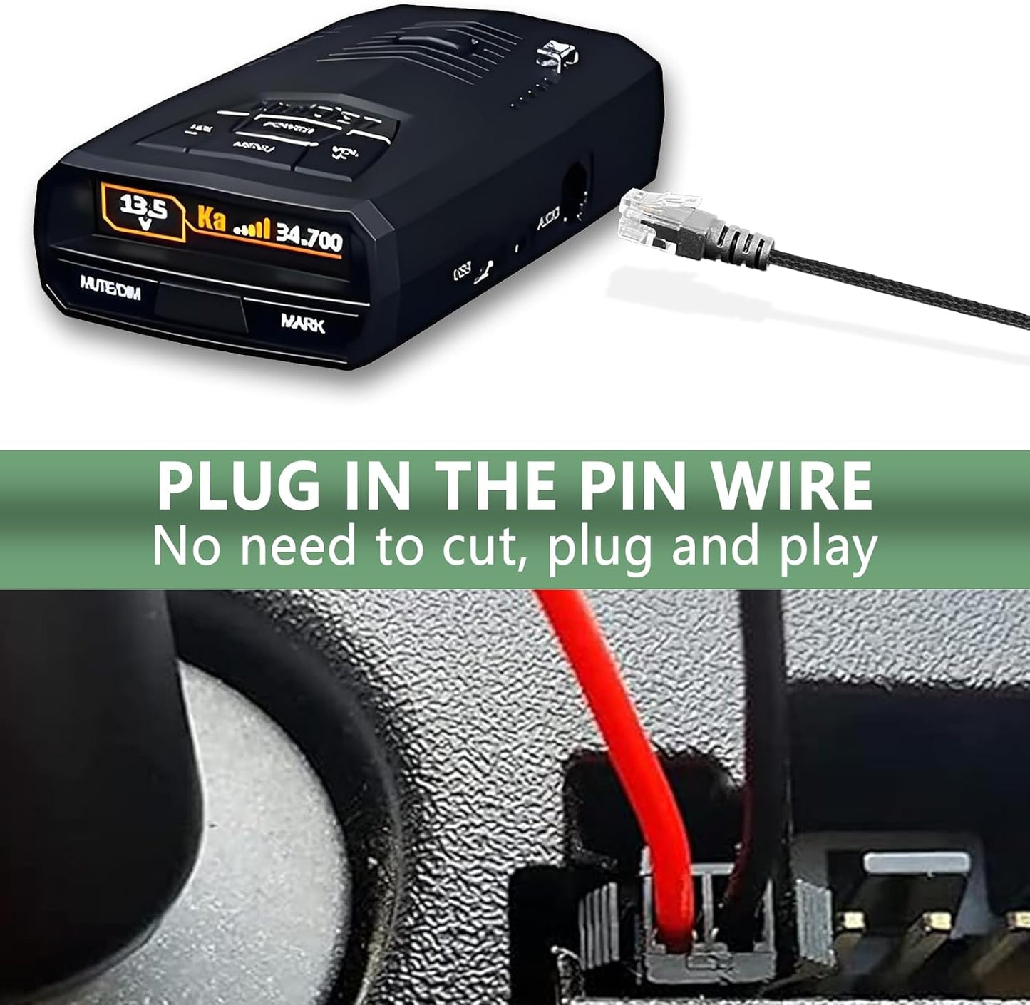 Radar Detector Rearview Mirror Mounting Bracket,13.8" Radar Detector Hard Wire Power Cord Mirror Wire Plug,with Braided Set of 3 (for Uniden Radar)