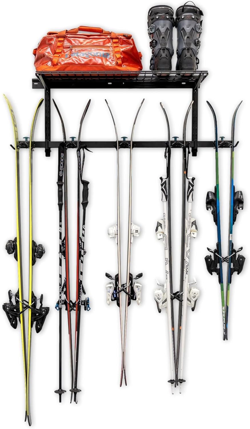 StoreYourBoard Lone Peak Ski Storage Rack and Wall Shelf, Holds 5 Pairs of Skis and Poles, Supports 300 lbs, 46 in x 13.75 in x 16 in
