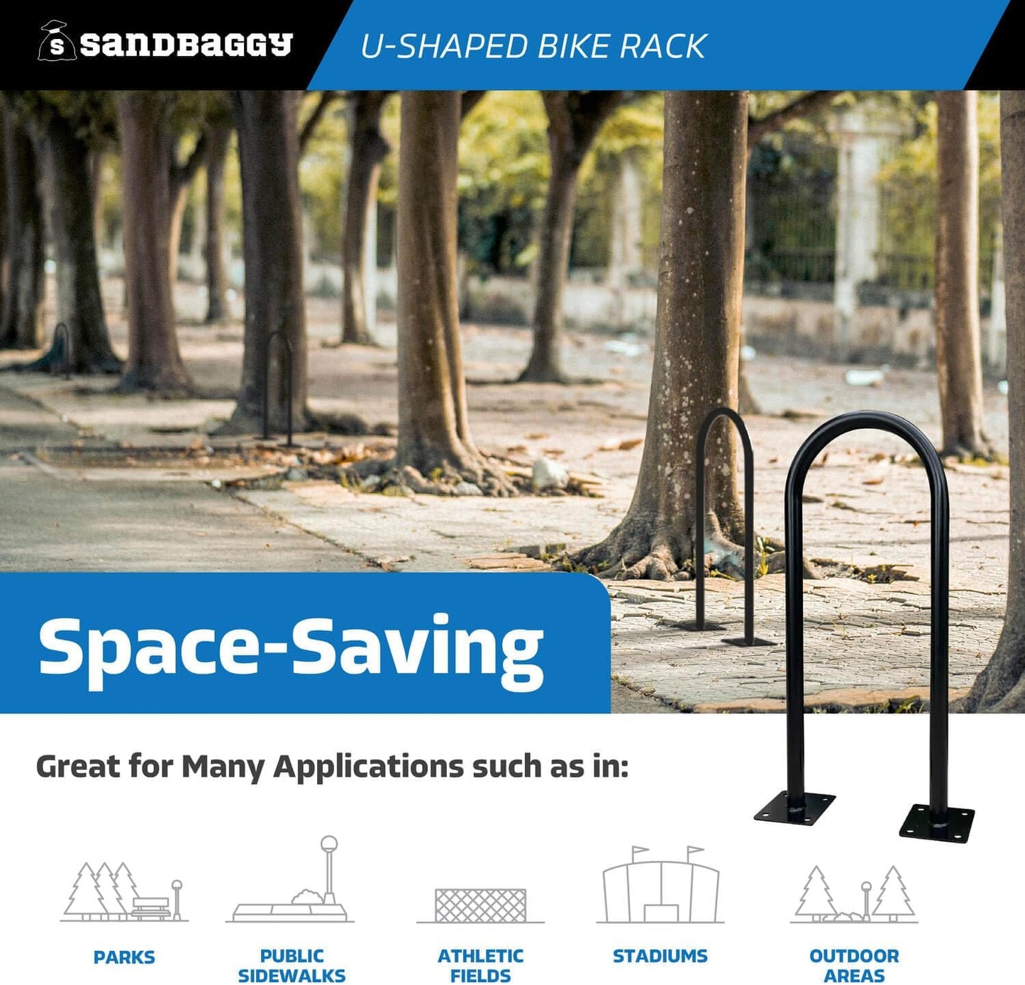 Sandbaggy U Shaped Bike Rack - Outdoor, Commercial - Galvanized Steel - Surface/Ground Mounted (5, Green)