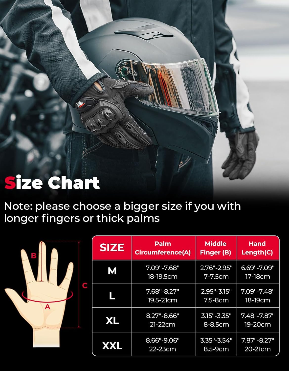 KEMIMOTO Motorcycle Gloves for Men/Women, Touchscreen Dirt Bike Gloves with Shell, Anti-Slip for Motorbike, Riding, Racing, Cycling, Dirt Bike, ATV, UTV, Motocross, BMX, Hiking