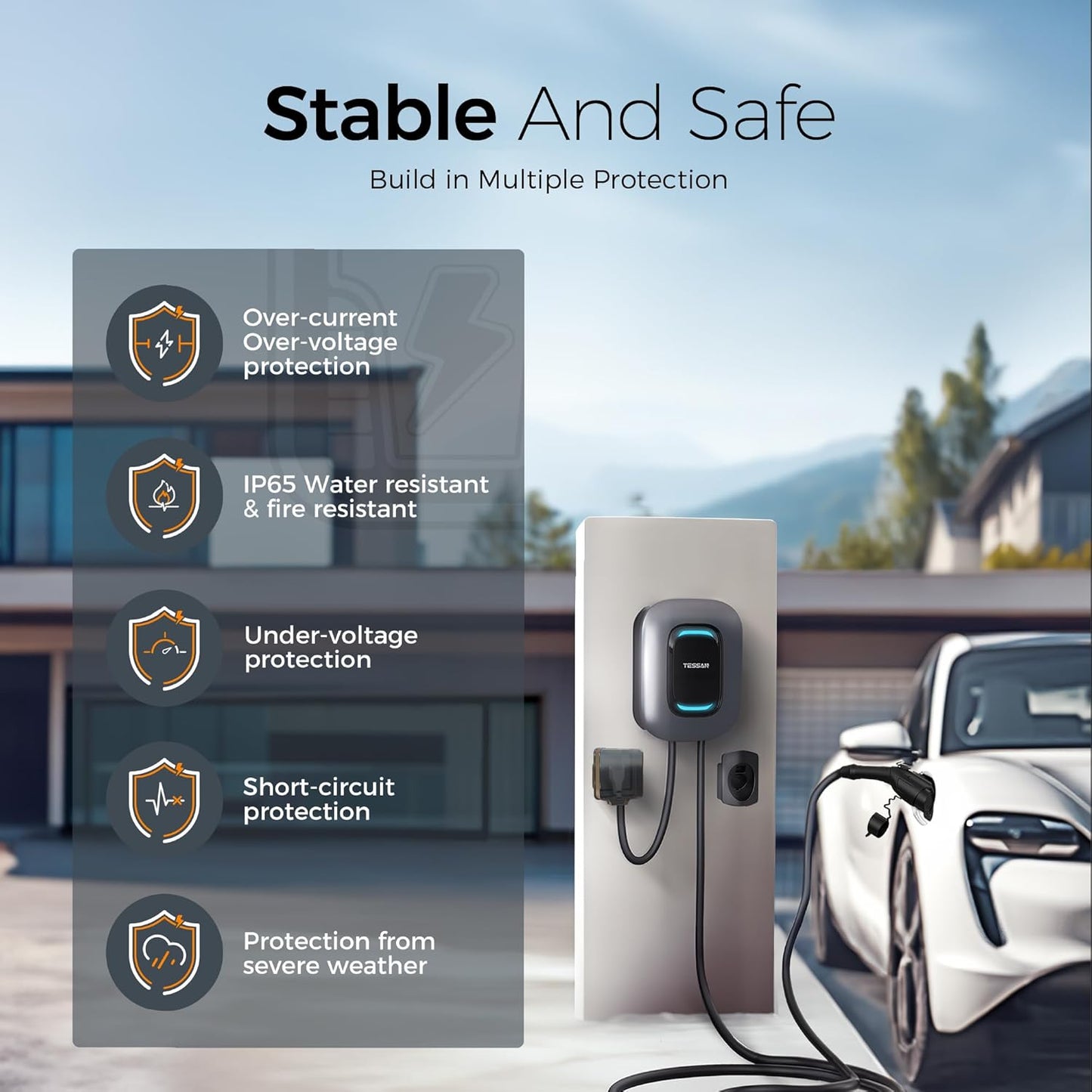 EV Charger Level 2, TESSAN 40A/240V Electric Vehicle Charing Station, Smart EV Chargers Equipment App Control Wi-Fi (Only 2.4Ghz)& Bluetooth 25ft Cable with NEMA 14-50 Plug for Indoor Outdoor Home