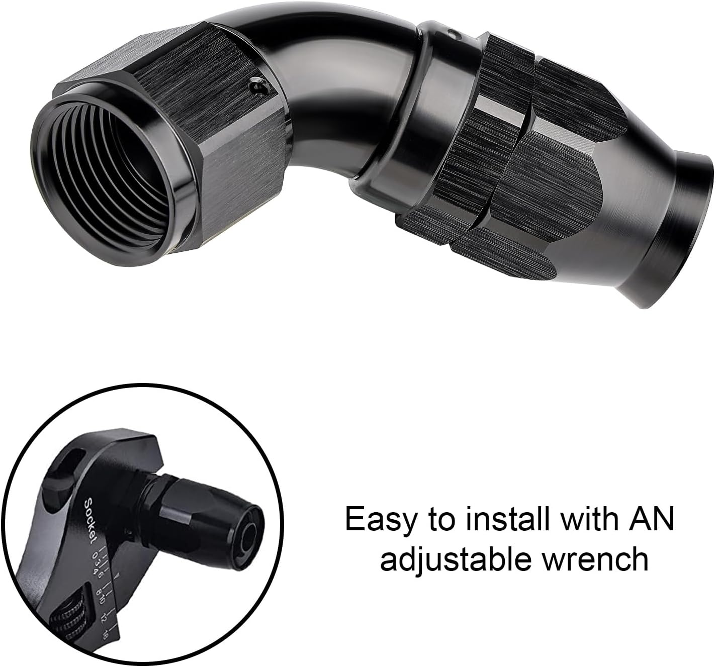 EVIL ENERGY 6AN 60 Degree PTFE One Piece Full Flow End Hose Fitting Aluminum Black