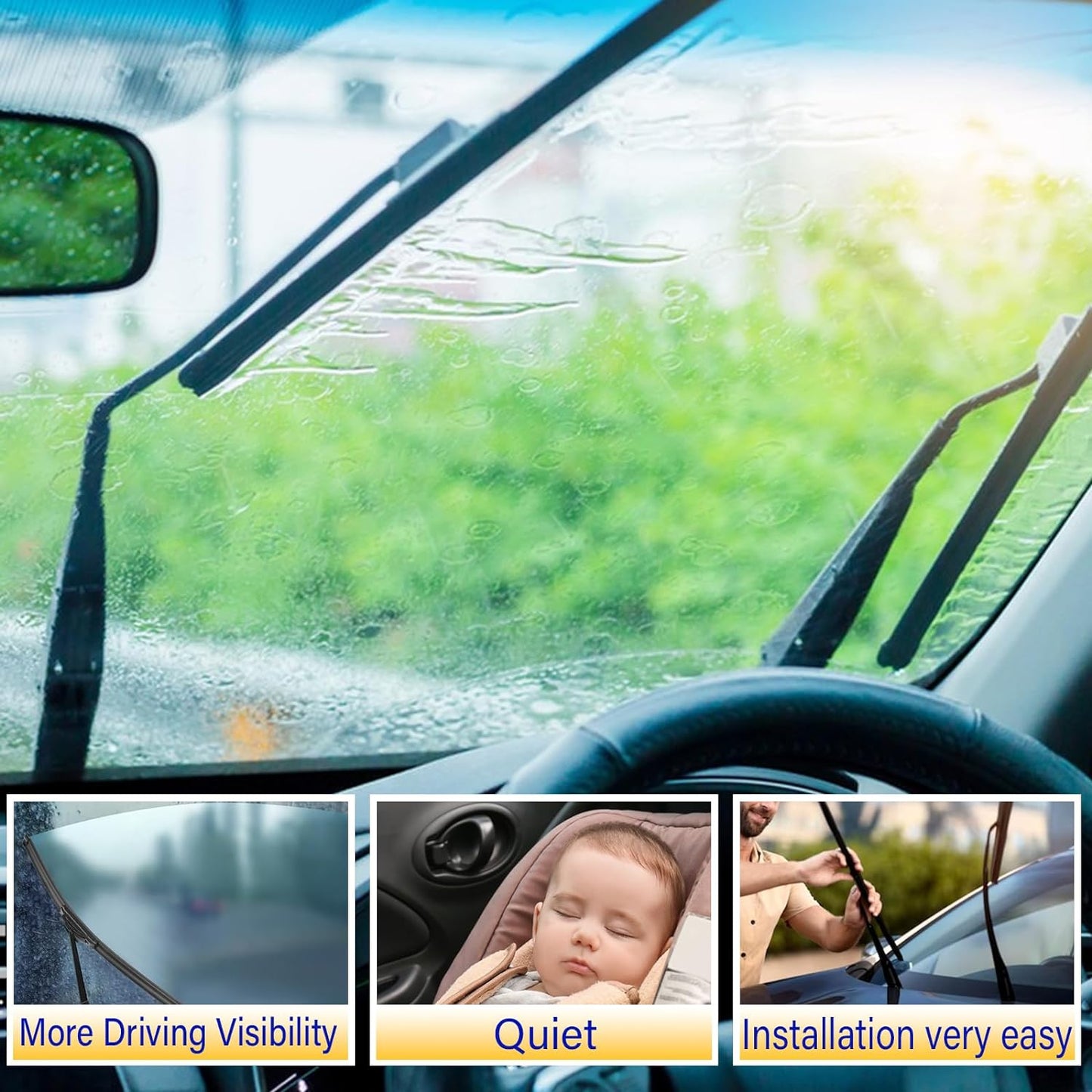 3 Wiper Blades Replacement for Subaru Legacy (2005-2009) & Forester (2009-2011) & Outback (2005-2009) - 24"/18"/14" (Set of 3) U/J Hook Windshield Wiper Blades