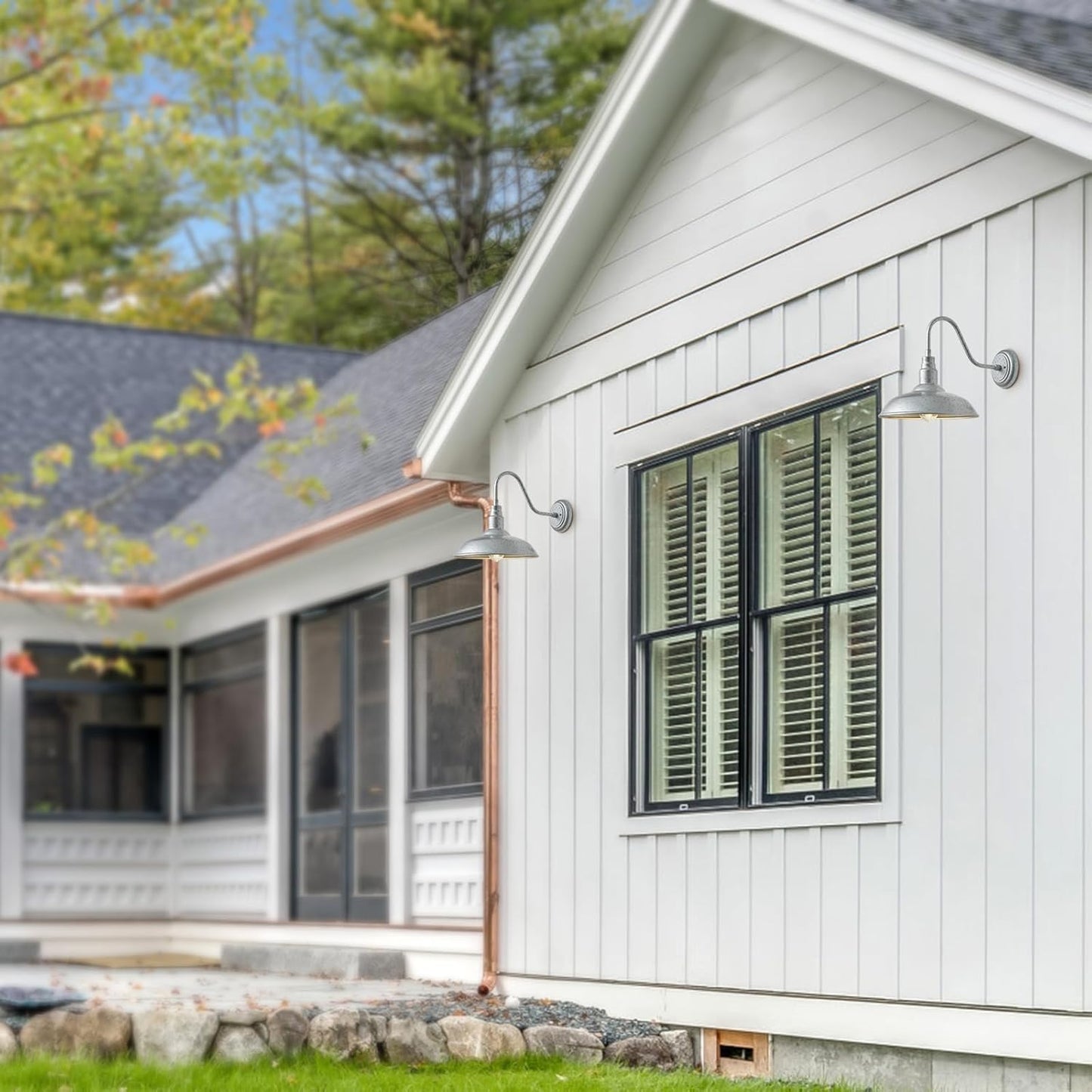 14in Outdoor Gooseneck Barn Lights for Patio, Galvanized Finish Exterior Farmhouse Wall Light Fixtures, Barn Style Porch Wall Sconce for Garage, Front Door