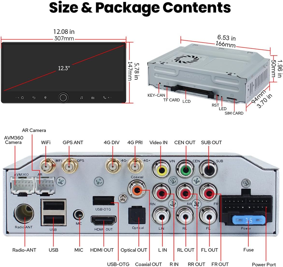 Joying 12.3" Single Din Touchscreen Radio Android 13 Head Unit with Carplay and Android Auto Detachable Car Stereo with Bluetooth, AM/FM, Subwoofer Output, GPS, Video in(JY-HTS03N8)
