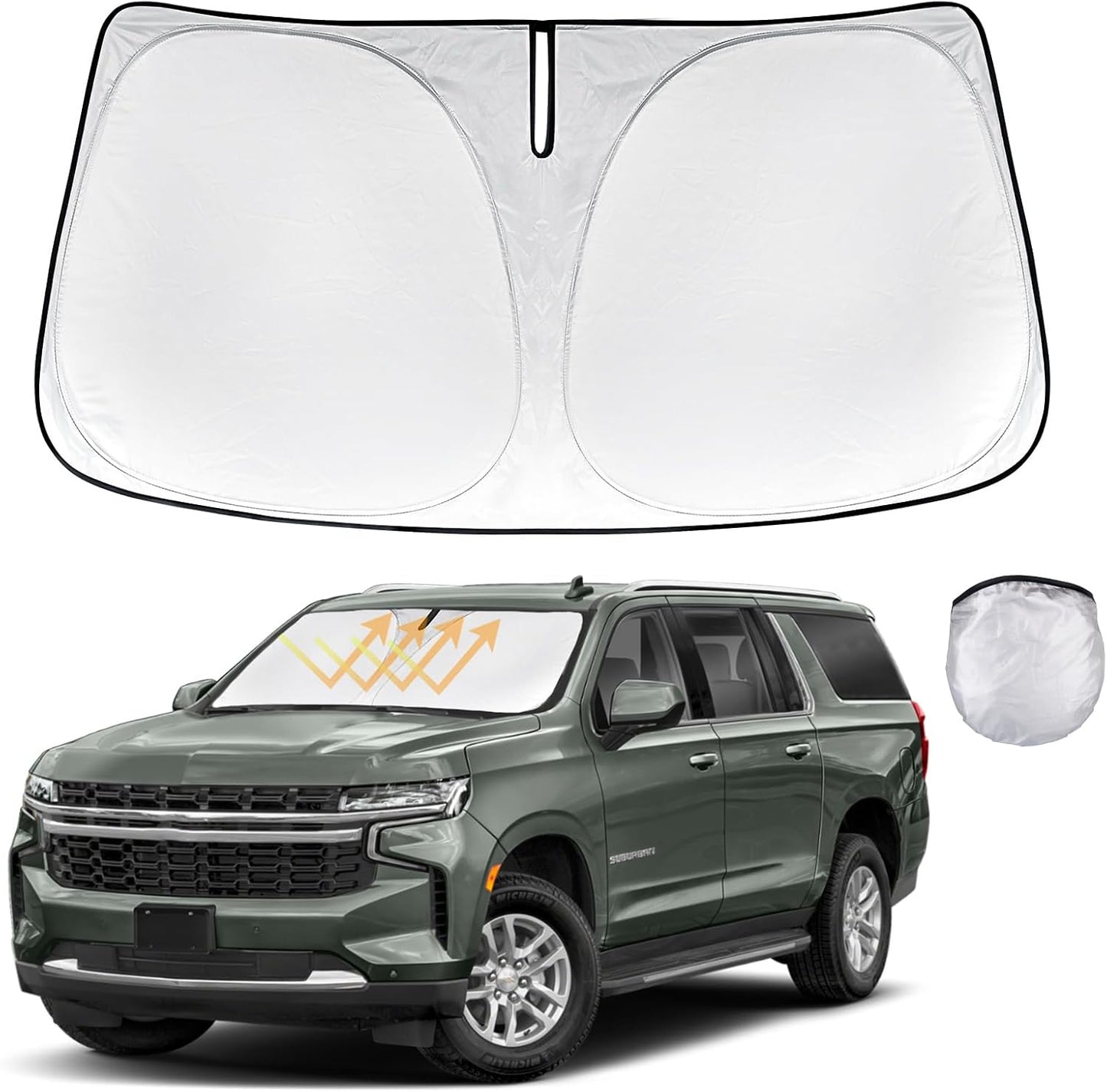 Windshield Sun Shade Sunshade for 2021-2023 2024 2025 Chevrolet Chevy Suburban Accessories Dual-Layer 240T Reflective Windshield Cover Front Window Protector Sun Visor Blocks UV Rays Keep Car Cooler