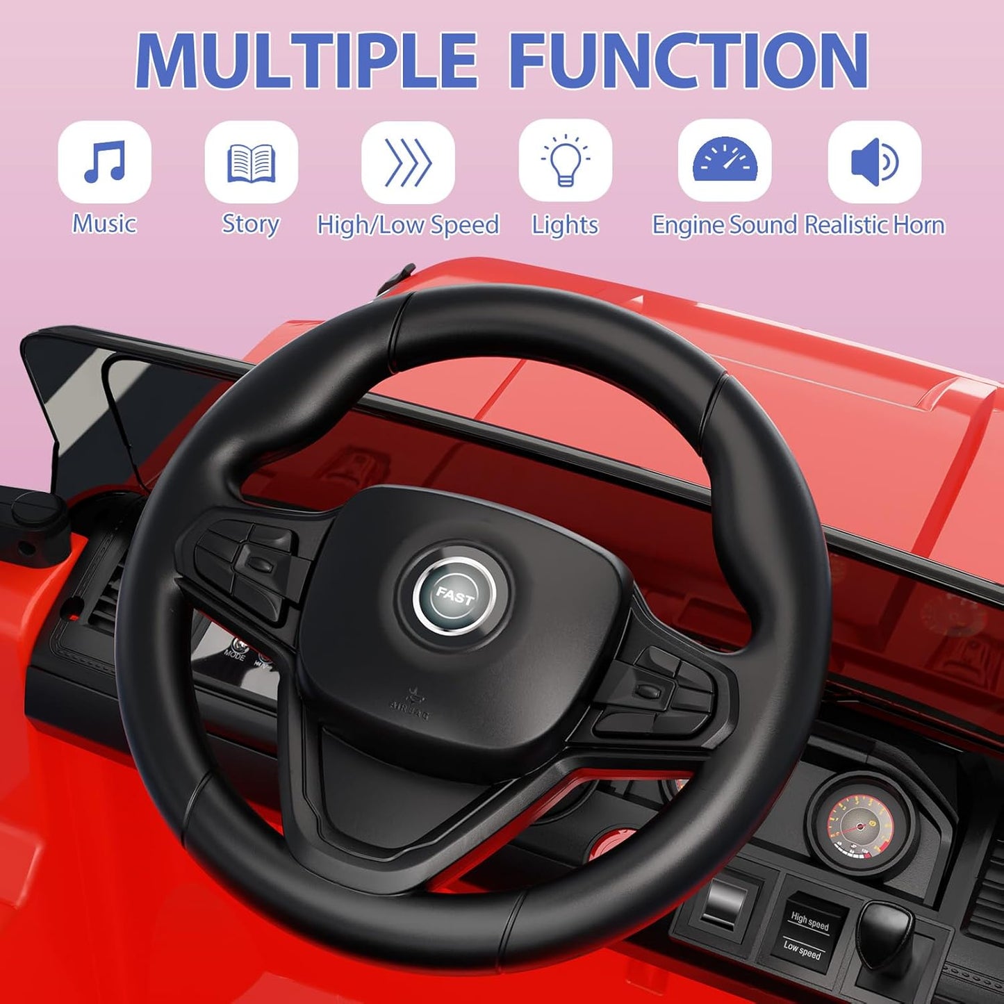 12V Kids Ride on Truck Car, w/Parent Remote Control, Twin 35w Motors, 3 Speeds, LED Lights, Music & Horn, Spring Suspension, Kids Electric Vehicles Toy for 3-5 Years Old Boys Girls Gift, Red