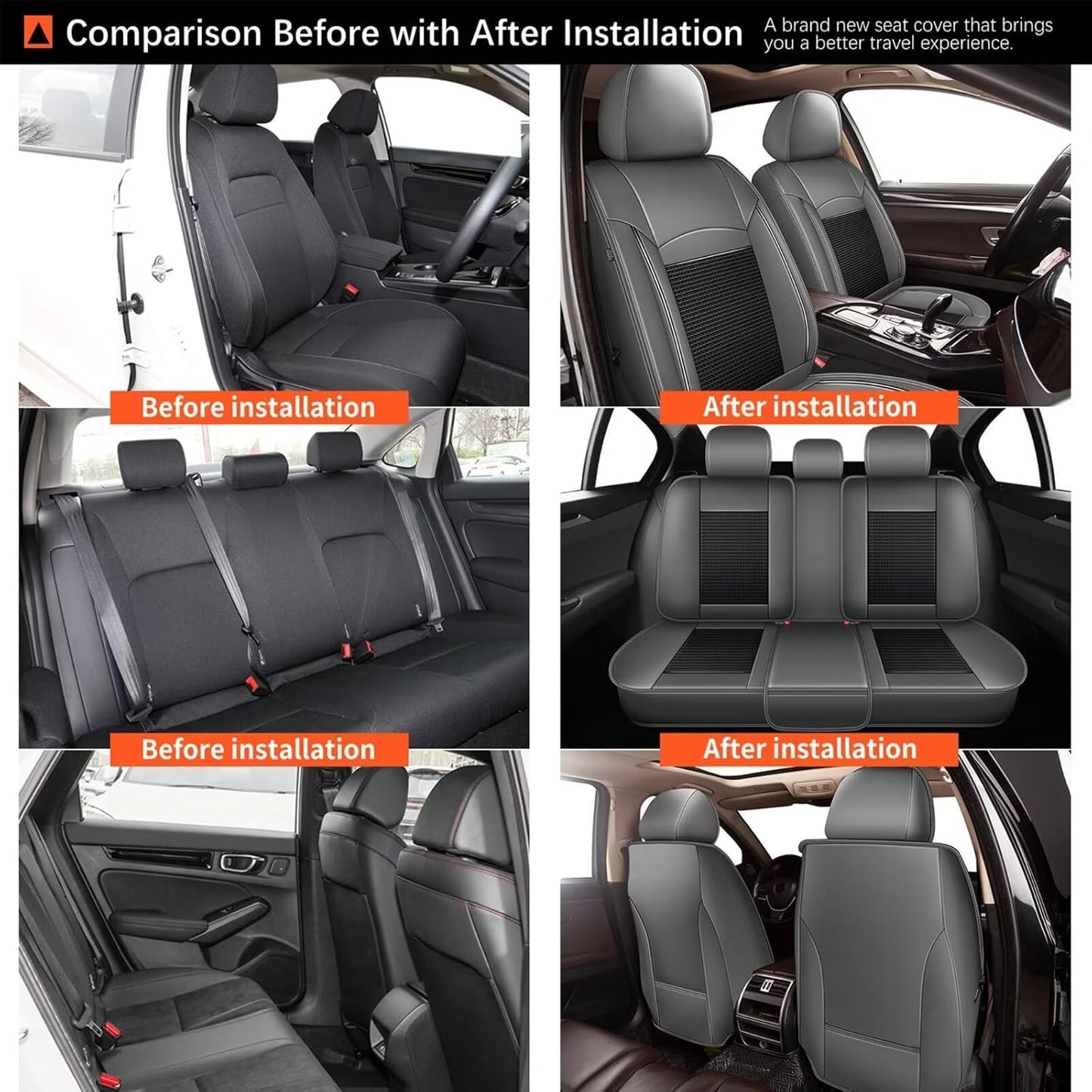 Seat Covers Fit for Toyota Camry: 2012-2025 Car Seat Covers Full Set 5 Seats Leather Ice Silk Breathable Waterproof Automotive Seat Cushion Protector (Black & Gray)